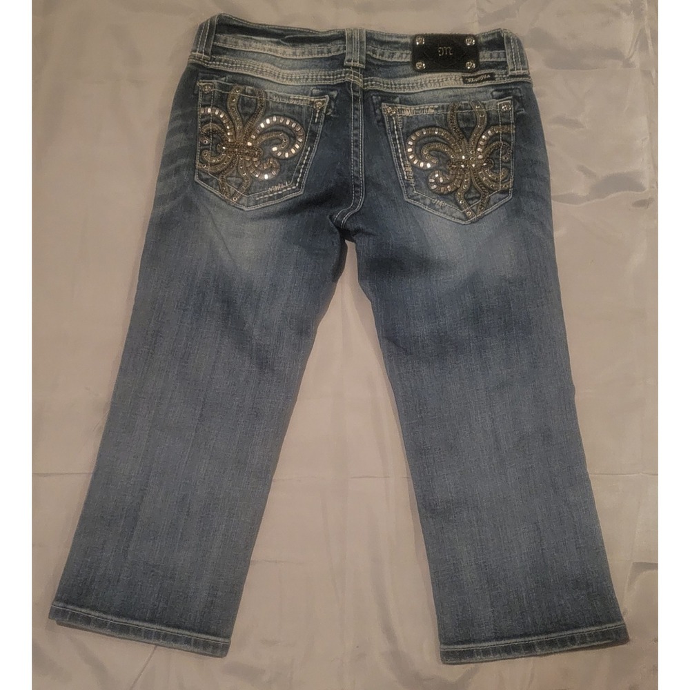 MISS ME Denim Women's 29 JE048C6‎ Crop Embroidered Thick Stitch Blue Jeans - Picture 11 of 15